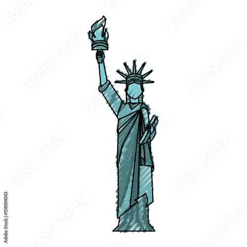 scribble blue statue of liberty cartoon vector graphic design