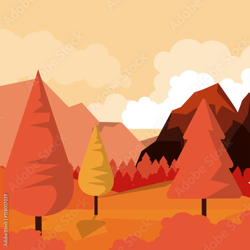 colorful background of nature sunset landscape with valley and mountains vector illustration