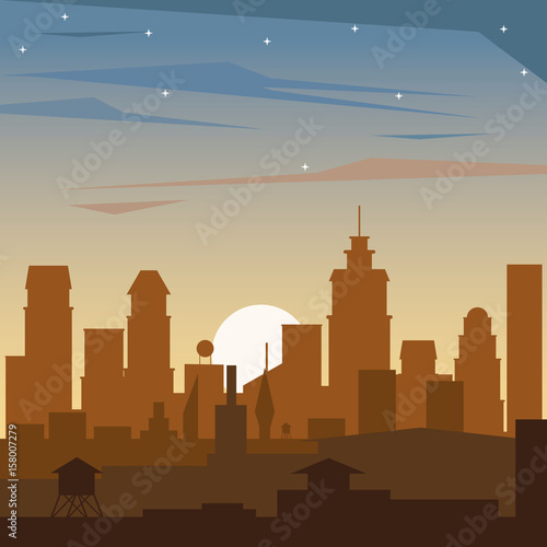 colorful background of dawn landscape of city vector illustration