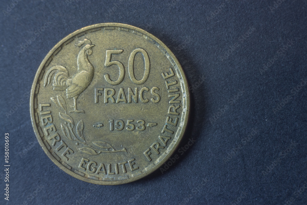 Φωτογραφία Fifty francs 1953 scarce France tail coin, vintage antique old, difficult and rare to find