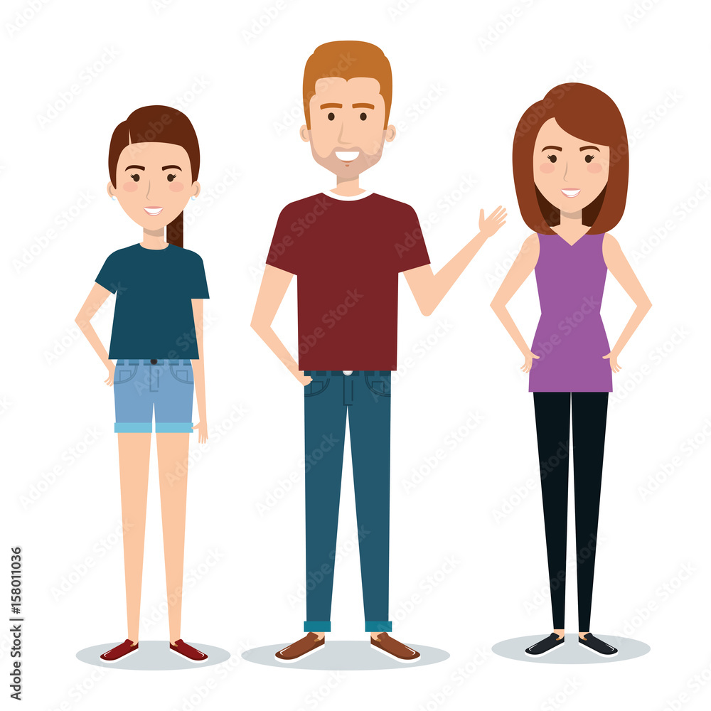 Standing people set over white background. Vector illustration.