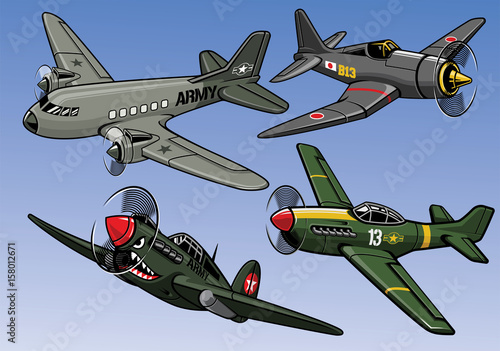 Vászonkép collection of full color world war 2 military aircraft