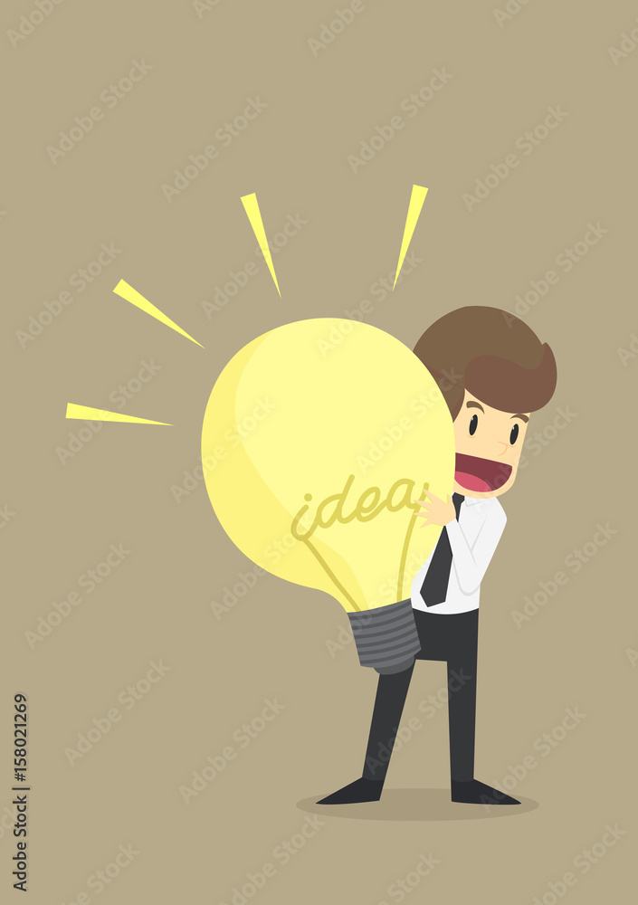 Businessman with a creative big bulb idea Businessman with a creative big bulb idea