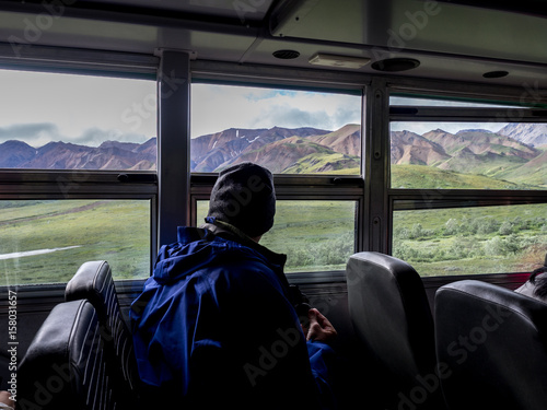 Man Riding Denali National Park Shuttle Bus