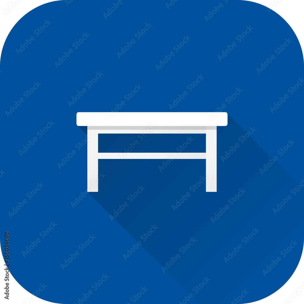 Coffee table icon. Flat design with long shadow. Vector. White table isolated on blue background. Coffee table icon. Flat design with long shadow. Vector. White table isolated on blue background.