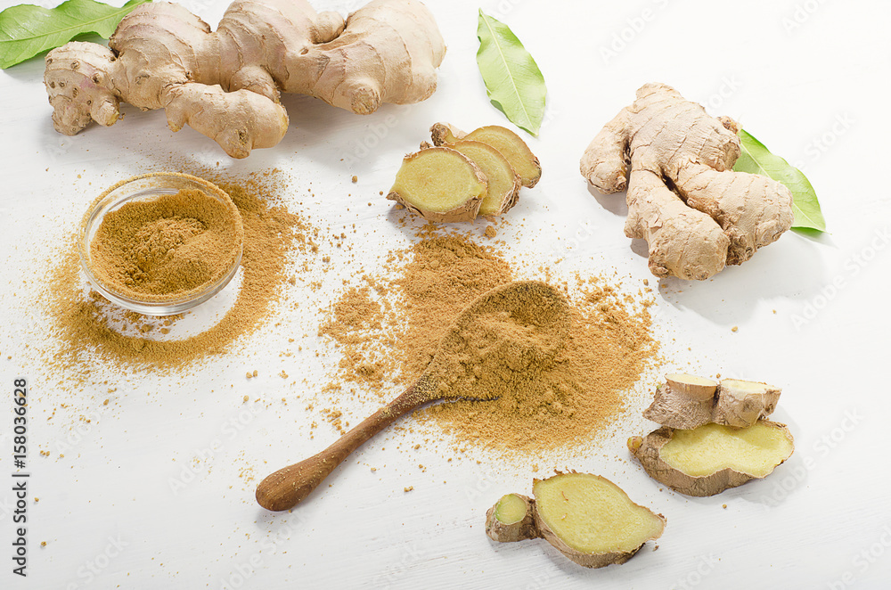 Fototapeta premium Ginger on a white wooden board