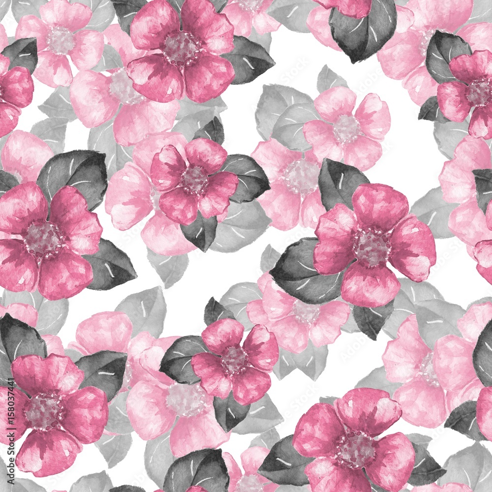 Floral seamless pattern. Watercolor background with pink flowers 07