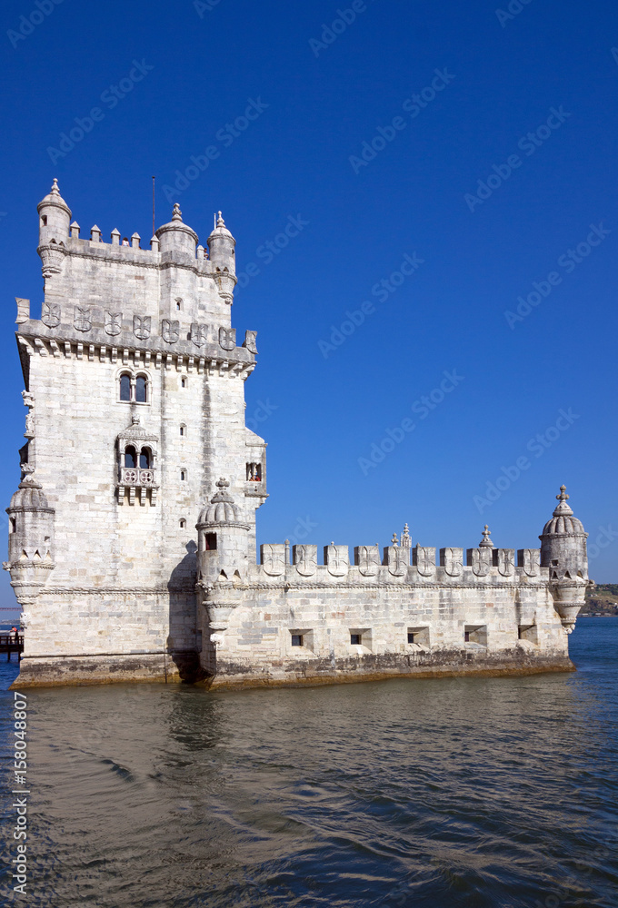 Belem fortress tower architecture, Lisbon, Portugal, sea view