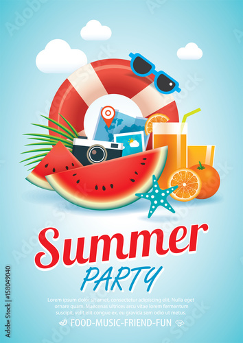 Canvas Print summer beach party invitation poster background and  elements in A4 size