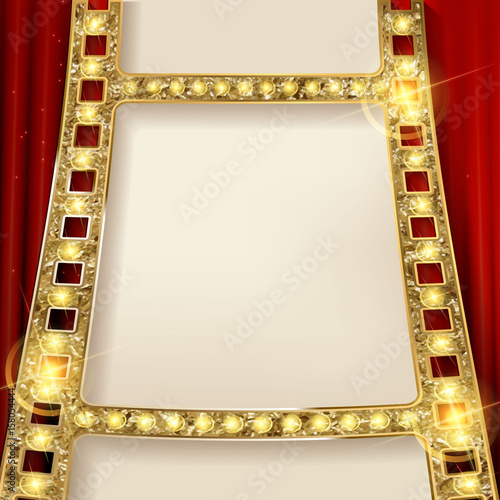 gold film on the curtain backdrop.
