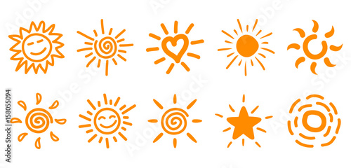 Collection of drawn sun icons, set 2