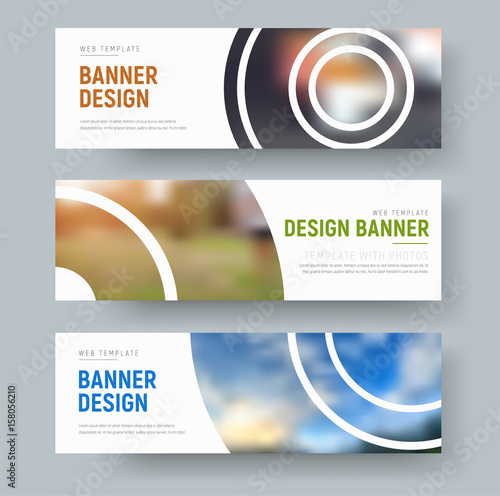 set of white standard banners with round design elements for the image.