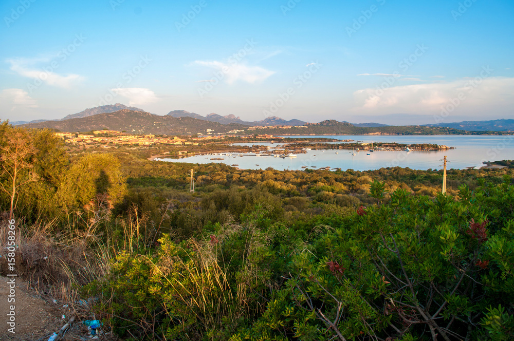 Sunlit coast and sea on the island of Sardinia.