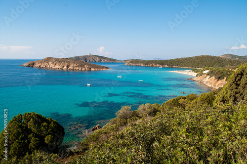 Tuerredda Beach, Sardinia - Clear turquoise clear sea, islands and rocks on the coast. photo