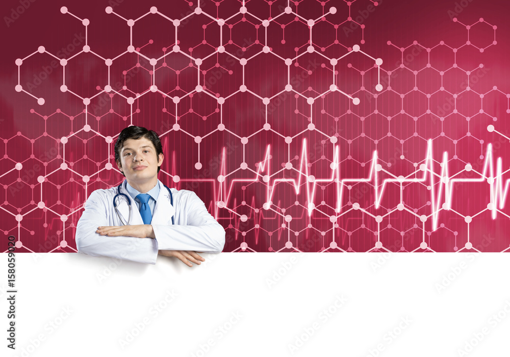 Doctor with banner Doctor with banner