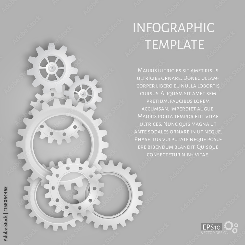 Vector illustration of realistic 3d gears on grey background.