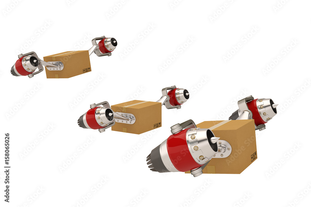 Jet engine with cartons on a white background.3D illustration