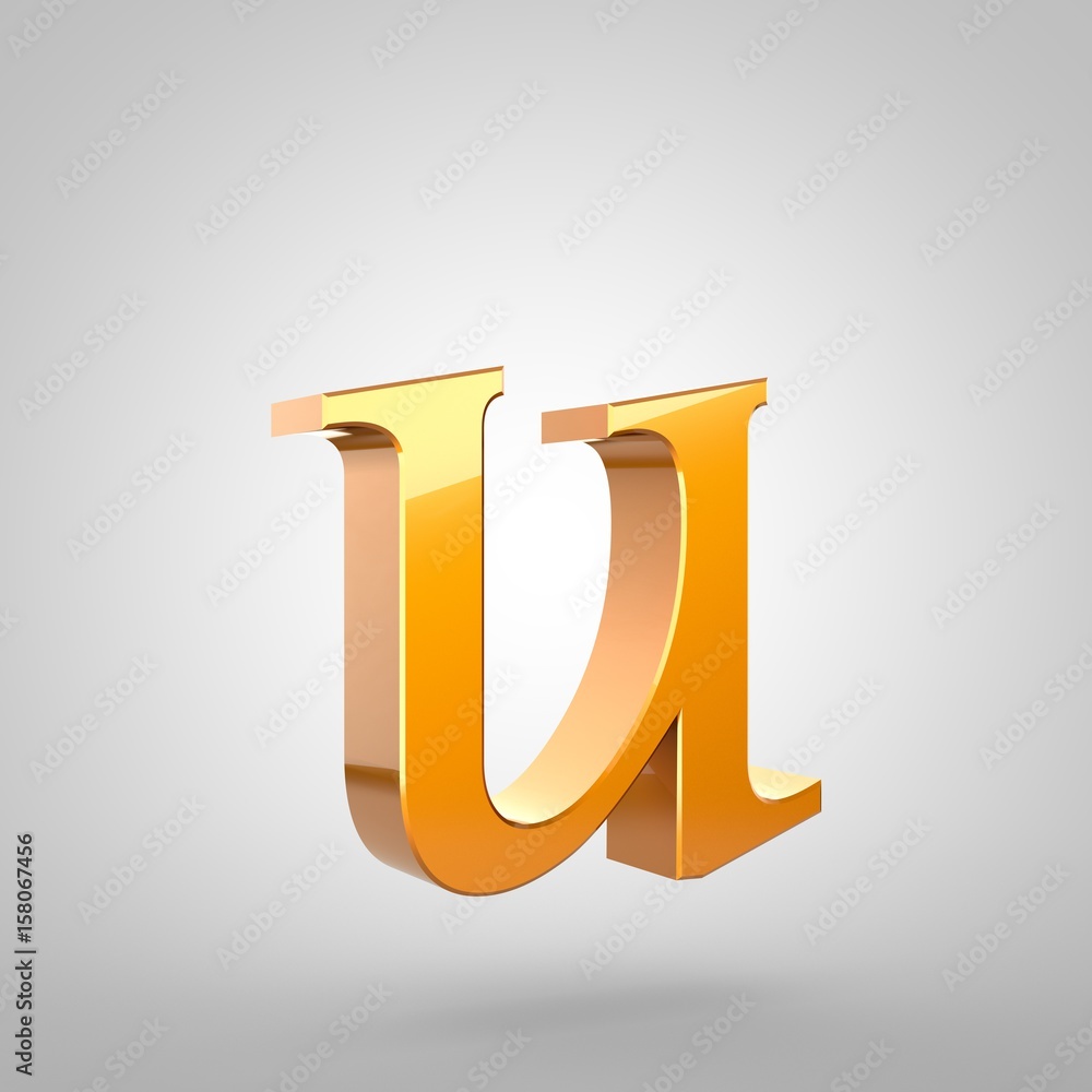 Gold letter U lowercase isolated on white background Gold letter U lowercase isolated on white background