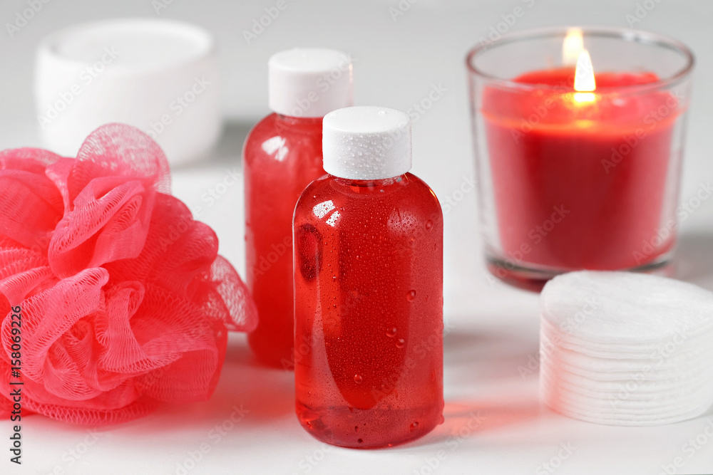 Shower gel, shampoo, washcloth, a set of Spa. Red Shower gel, shampoo, washcloth, a set of Spa. Red