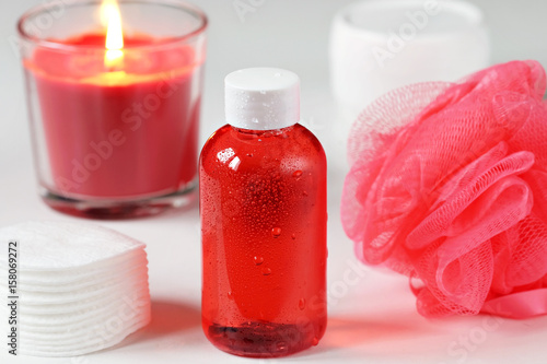 Shower gel  shampoo  washcloth  a set of Spa. Red