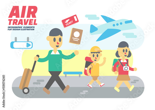 Airplane Travel , Flat Design Elements. Vector Illustration.