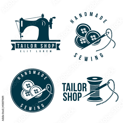 Set of tailor labels emblems. Handmade workshop logo vintage vector