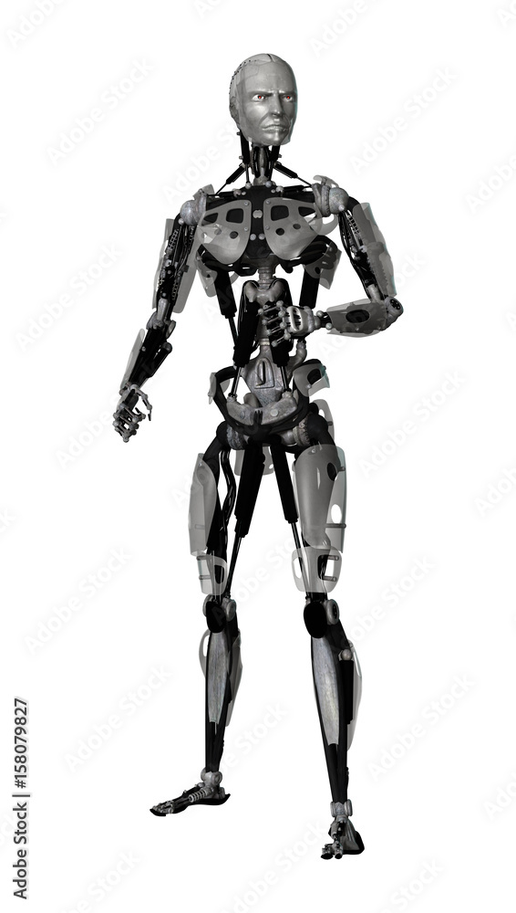 3D Rendering Male Cyborg on White