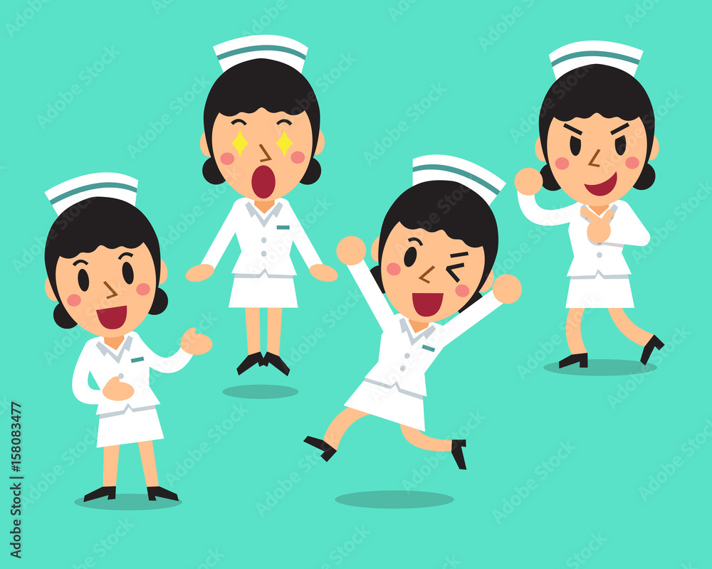 Cartoon female nurse character poses
