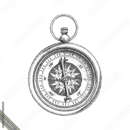 Vintage Compass hand drawing black and white clipart