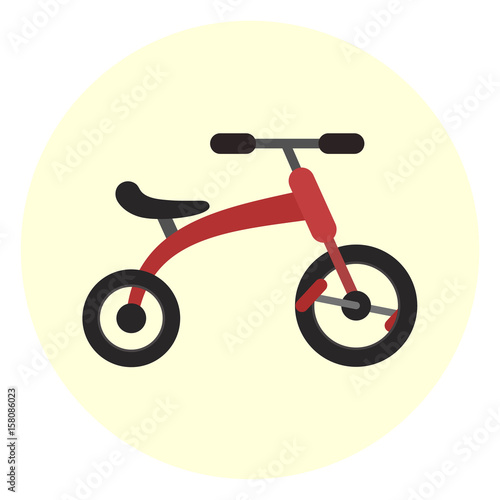 Flat red kids tricycle icon, vector color childrens transport symbol