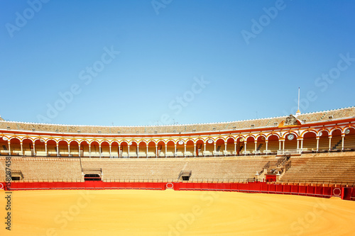 SEVILLA, SPAIN, OCTOBER 16, 2012: view of bullfighting arena plaza de toros de la real maestranza de caballeria de sevilla in the spanish city sevilla