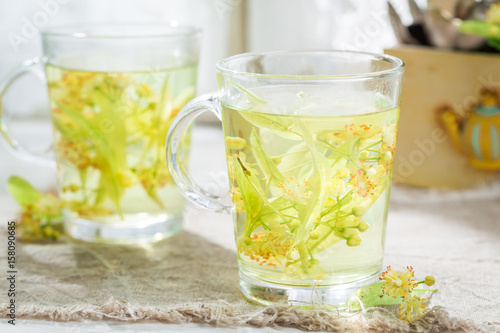 Closeup of healthy linden tea with honey