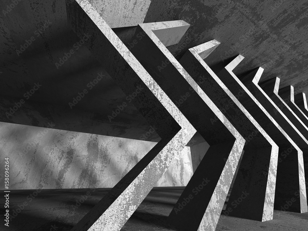 Fototapeta premium Dark empty room. Concrete rusty walls. Architecture background