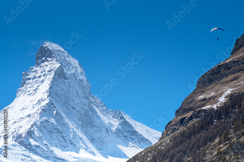 Paragliding over the Swiss Alps with Matterhorn in background