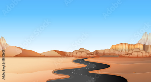 Empty road through desert land