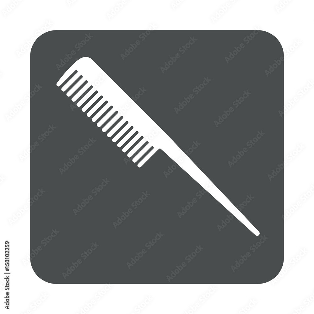 Icono plano peine con pincho en cuadrado gris Icono plano peine con pincho en cuadrado gris