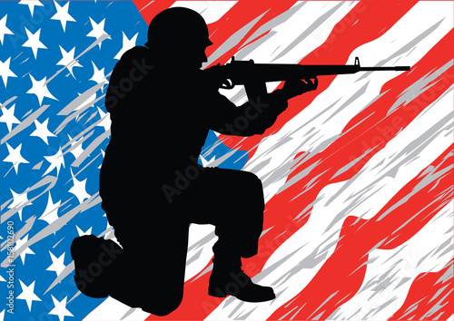 Soldier in uniform with american flag