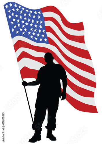Soldier in uniform with american flag