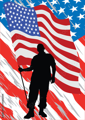 Soldier in uniform with american flag