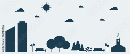 Flat silhouette design graphic image concept of Urban Landscape. Vector Illustration