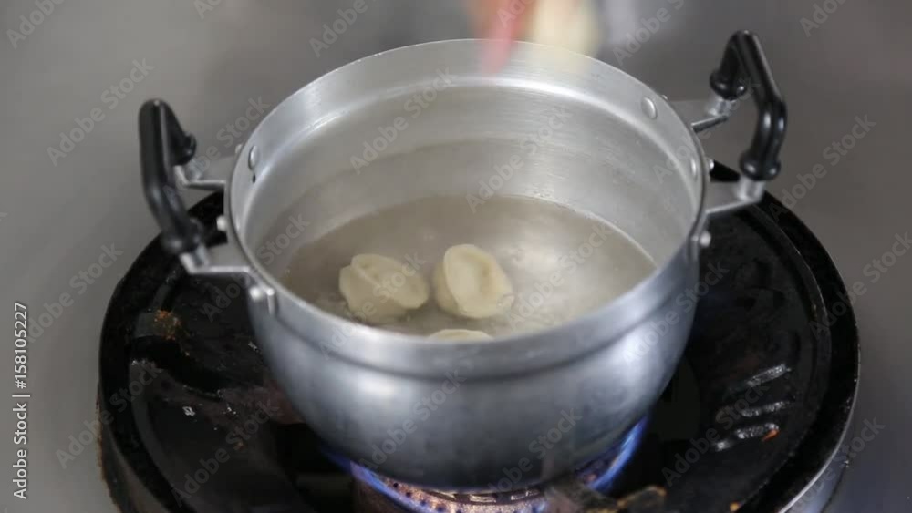 Russian Dumplings Being Put into Boiling Water and Stirred Russian Dumplings Being Put into Boiling Water and Stirred