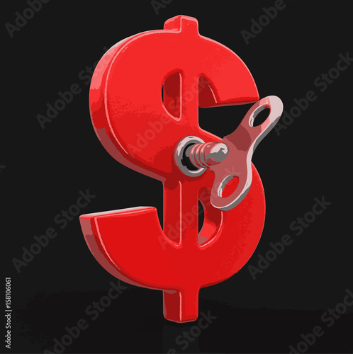 Dollar Sign with winding key. Image with clipping path
