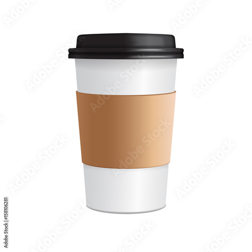 Vector paper coffee cup. 3d realistic coffee cup mock up vector template