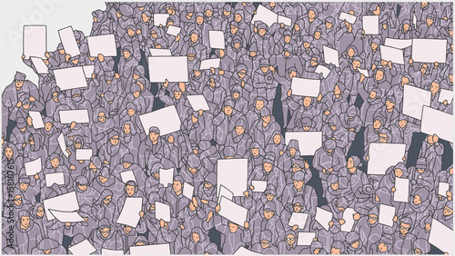 Illustration of crowd protesting against global warming