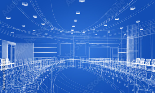 sketch design of interior conference room, 3d rendering