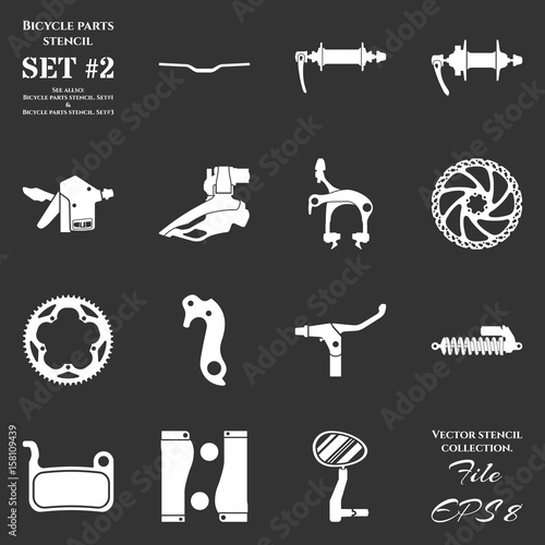 Set of stencil with symbols of spare parts and accessories for bicycles