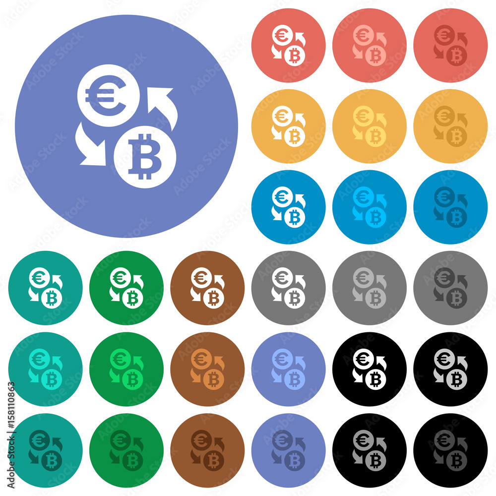Euro Bitcoin money exchange round flat multi colored icons Euro Bitcoin money exchange round flat multi colored icons