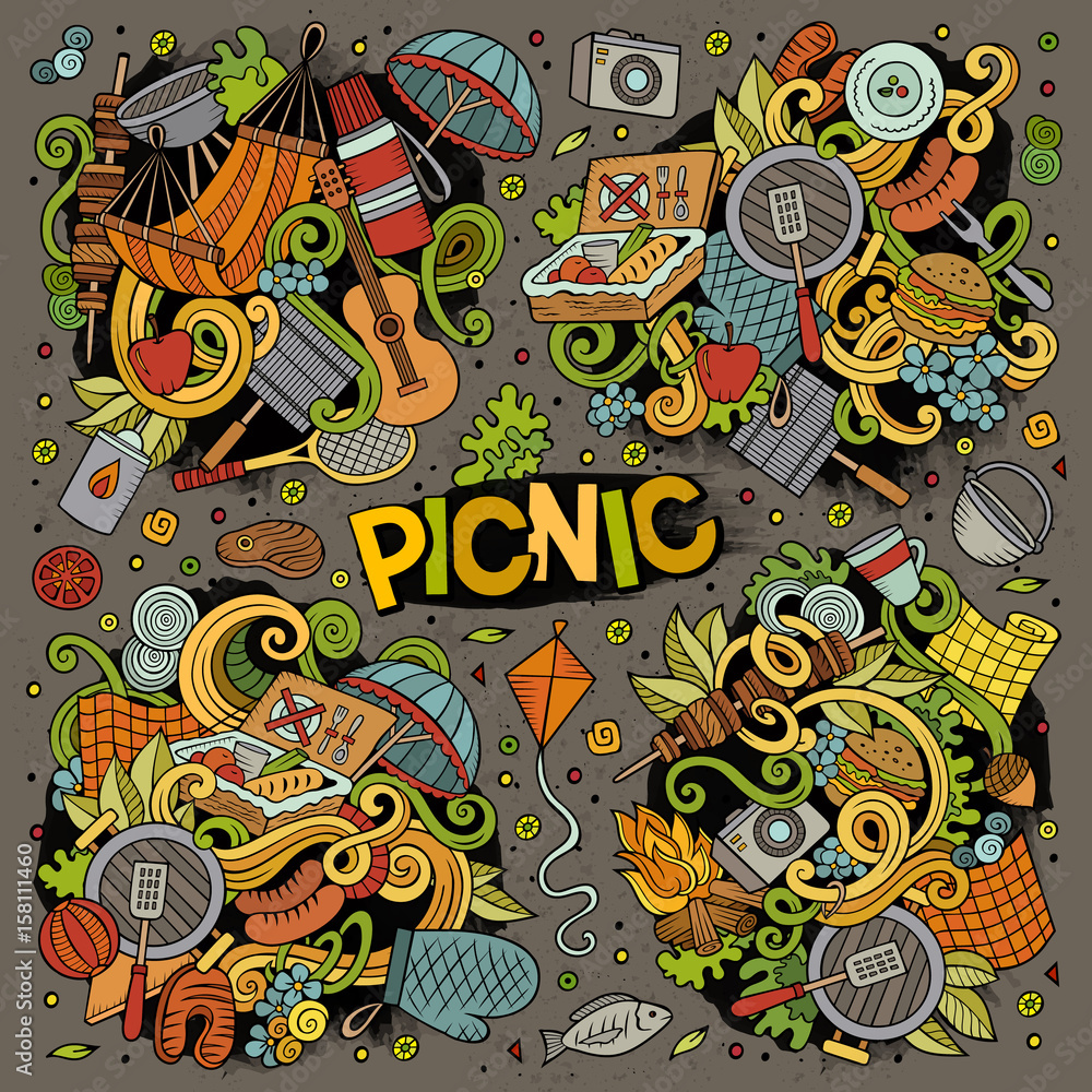 Cartoon vector picnic doodle illustration