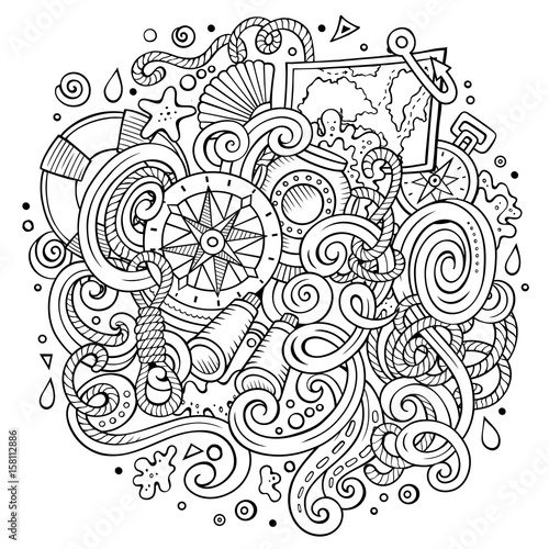 Cartoon cute doodles hand drawn nautical illustration