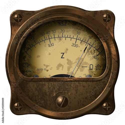 The ohmmeter in grunge or steampunk style. Device for measuring electrical resistance.